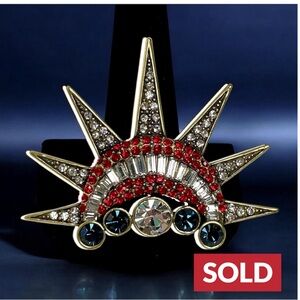Heidi Daus Red, Clear, Blue Crystal Liberty Crown Brooch/Pin